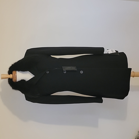 NWT Gorgeous Andrew Marc Black Posh Wool Coat with Removable Fur Collar Size:8 - Picture 1 of 16